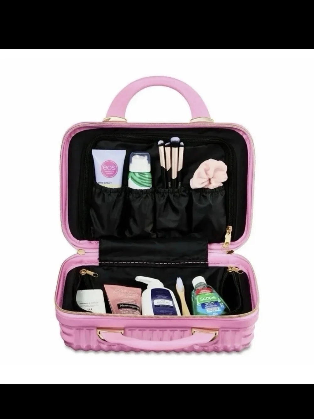 Compact Pink Hard-Shell Cosmetic Case with Handle Beauty Organizer